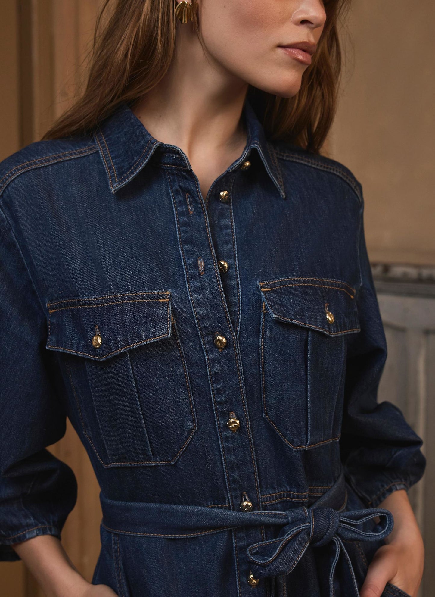 Mid Indigo Denim Mini Shirt Dress