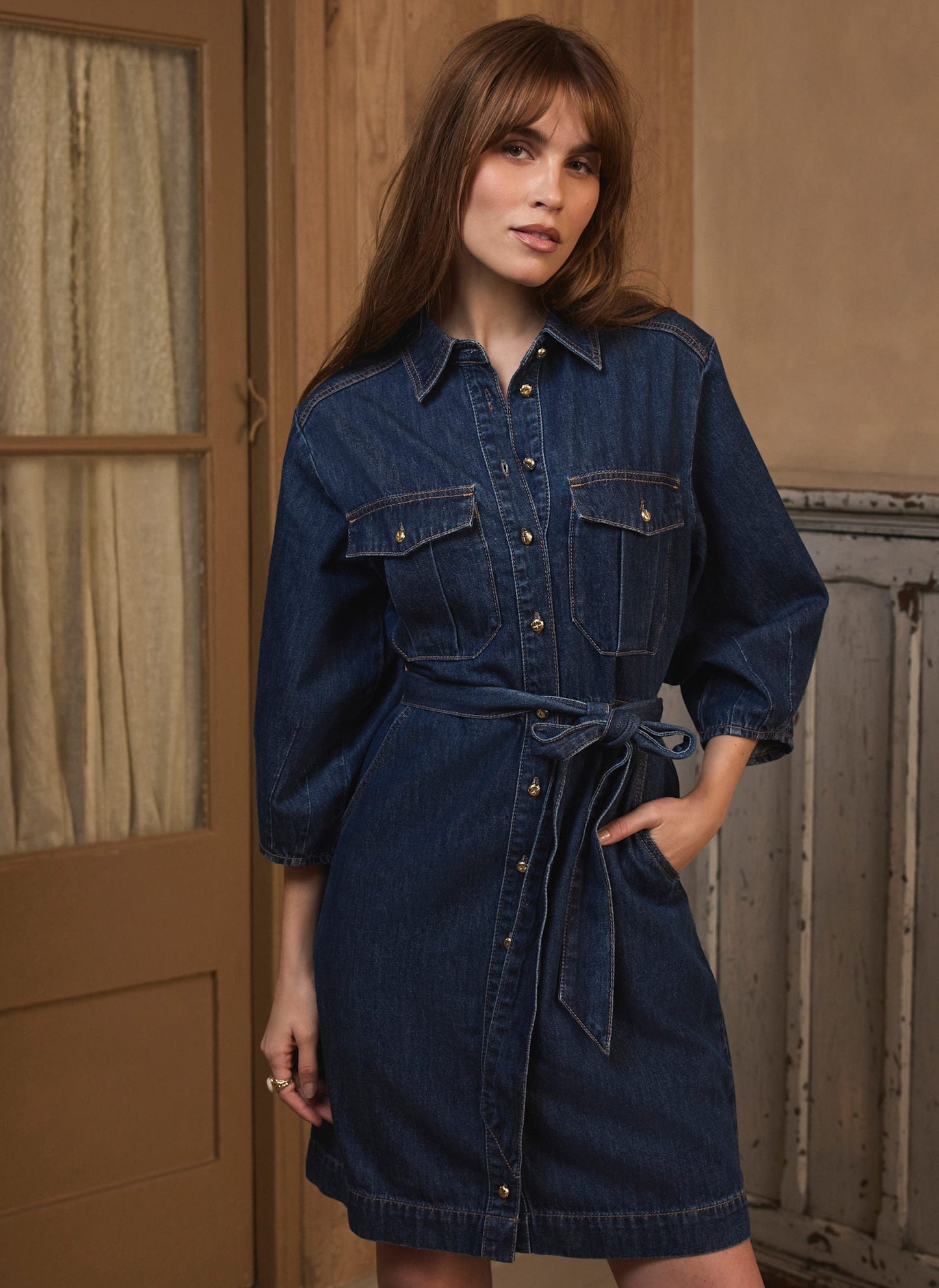 Mid Indigo Denim Mini Shirt Dress